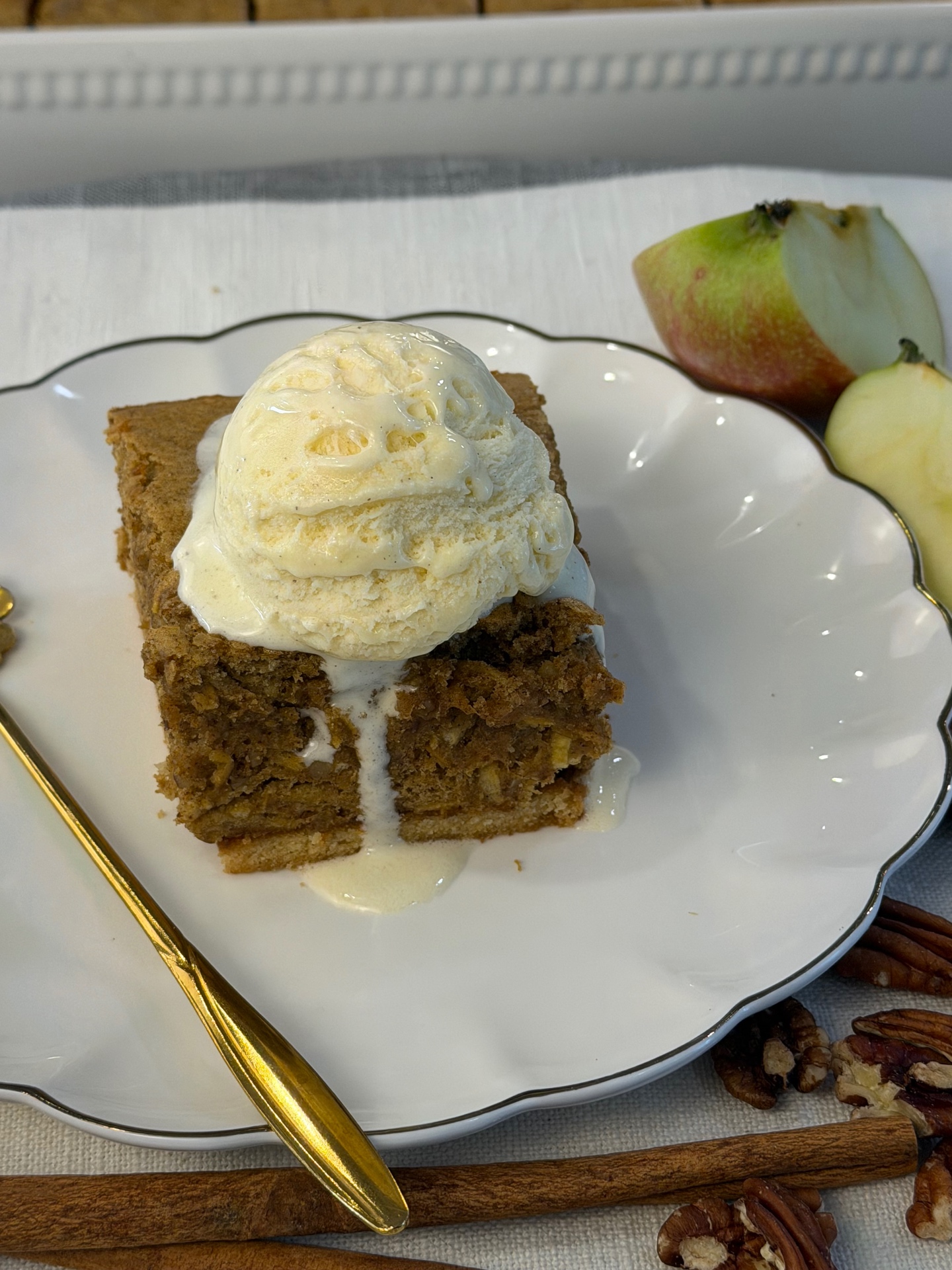 Apple Walnut Cinnamon Cake with a Buttery Tea Biscuit Base — 12