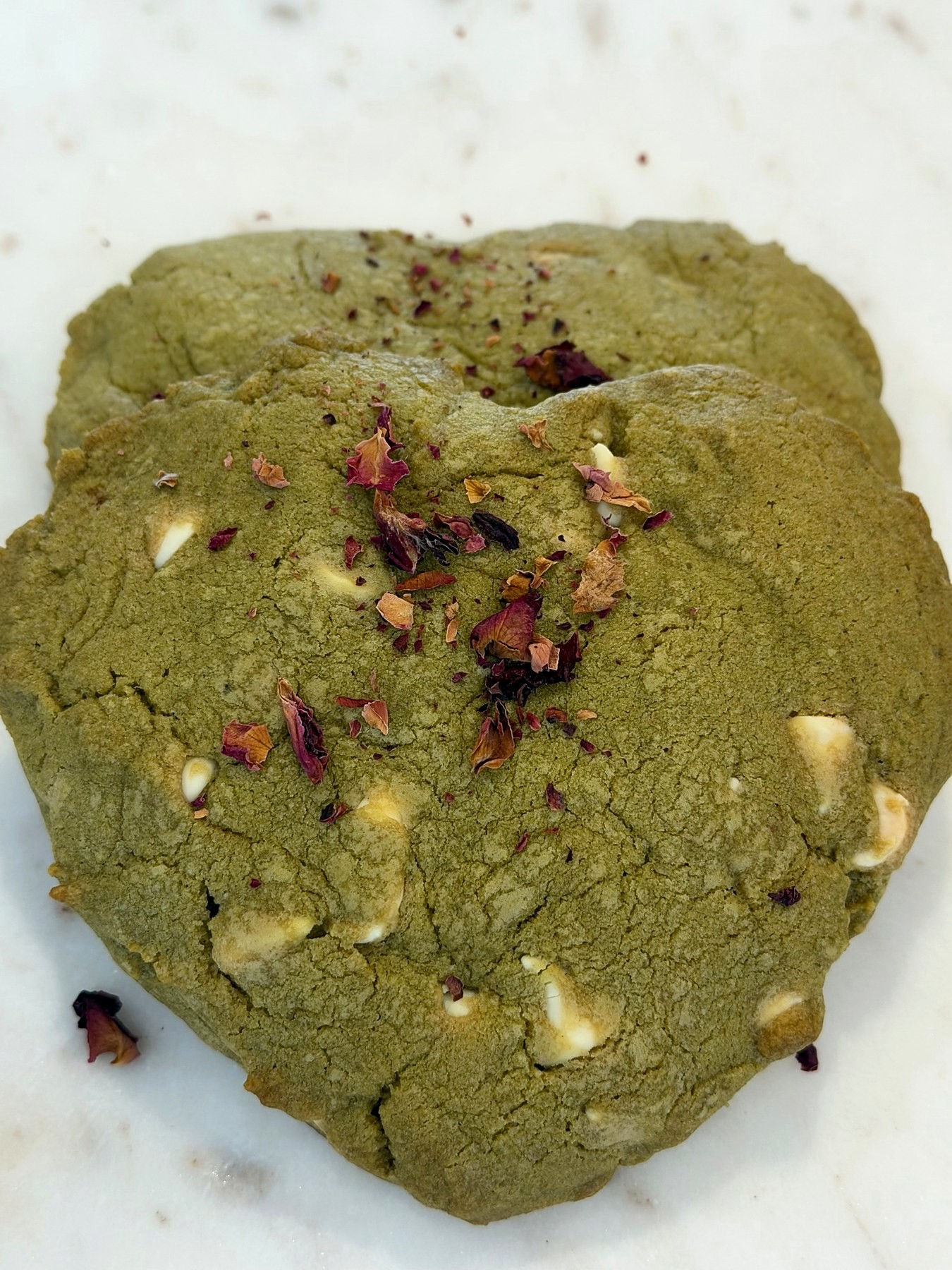 White Chocolate Chip Matcha Cookies (Heart-Shaped)