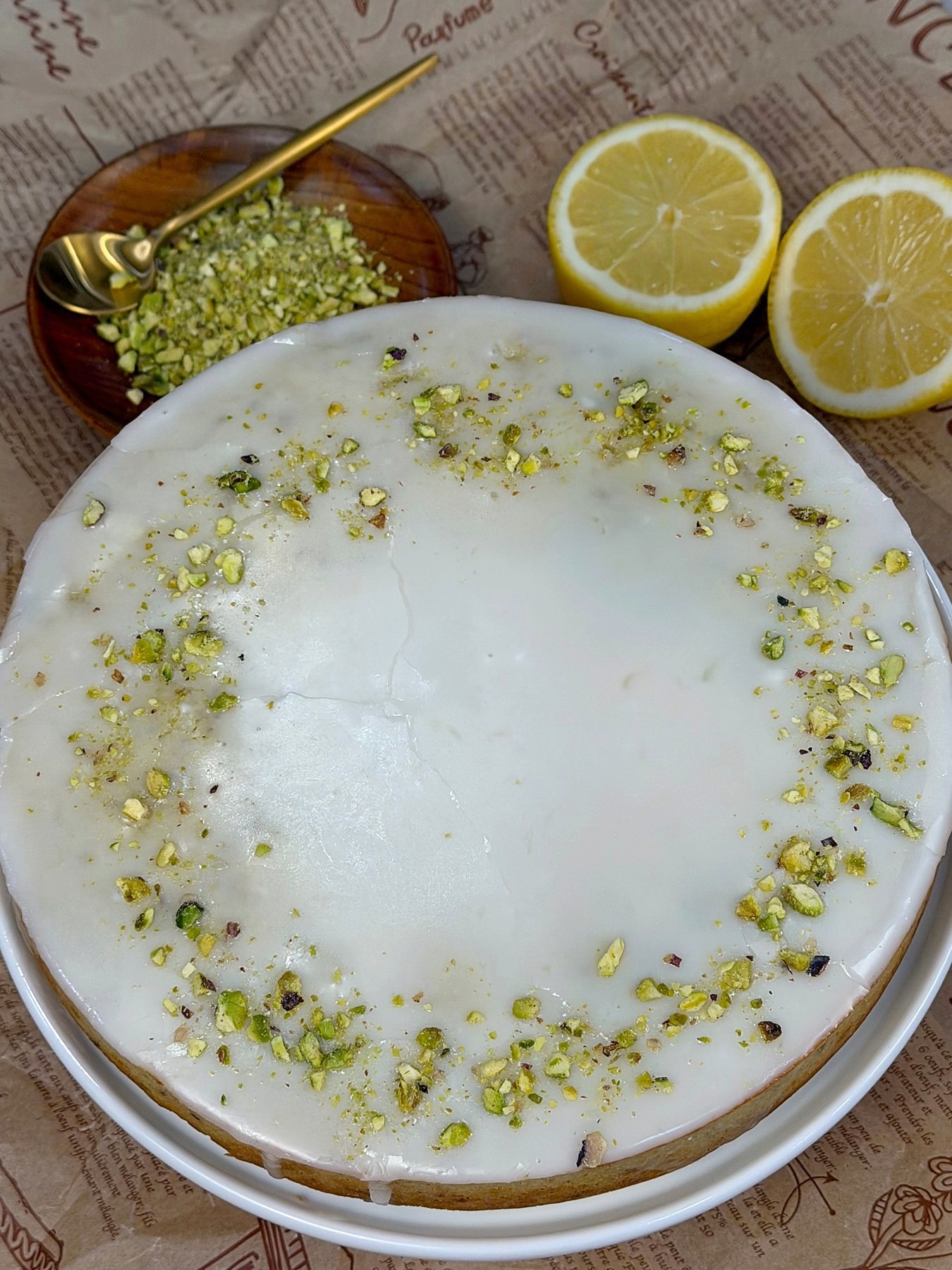 Lemon Pistachio Cake with Lemon Glaze