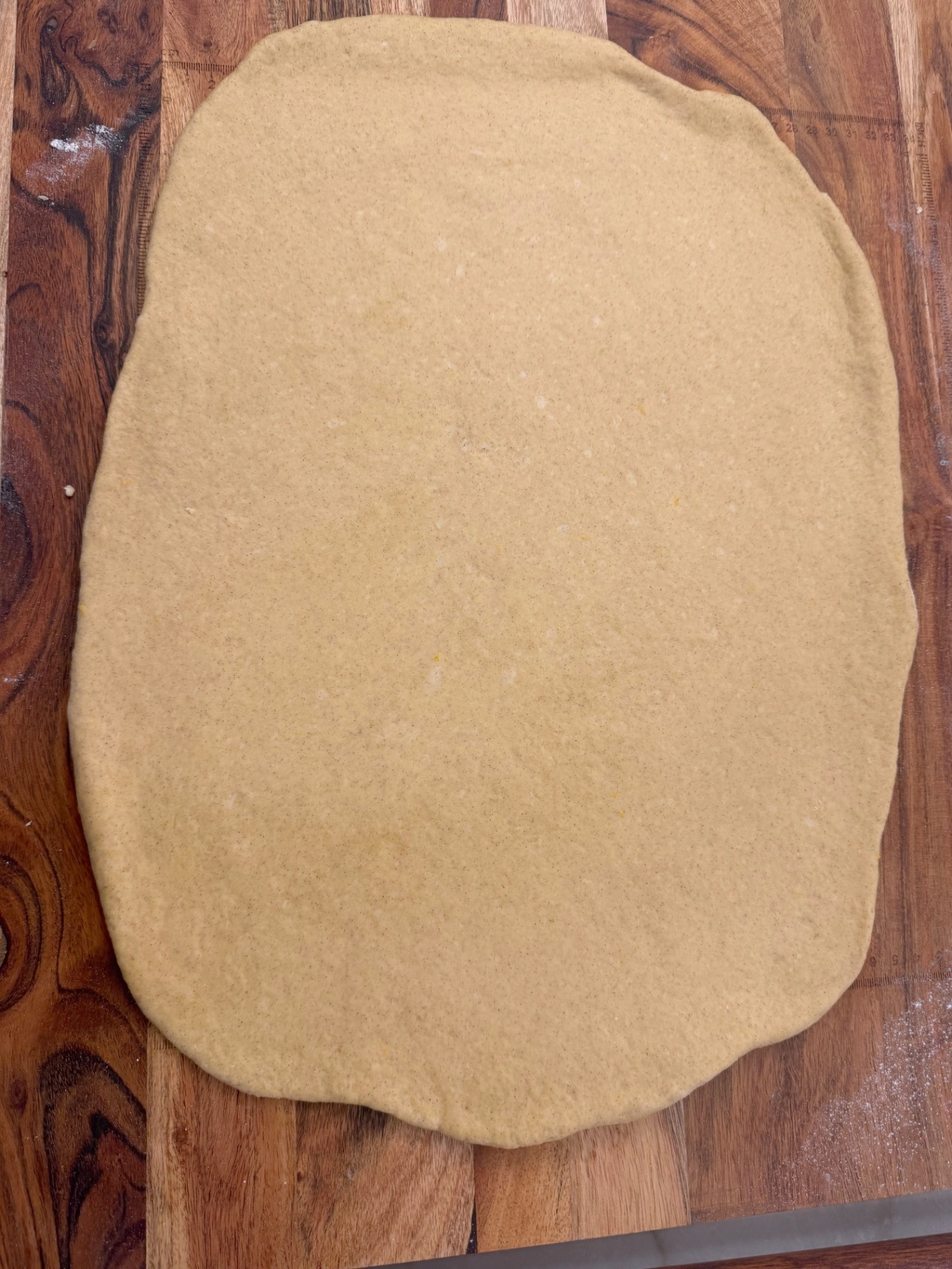 Pumpkin dough rolled into a rectangle